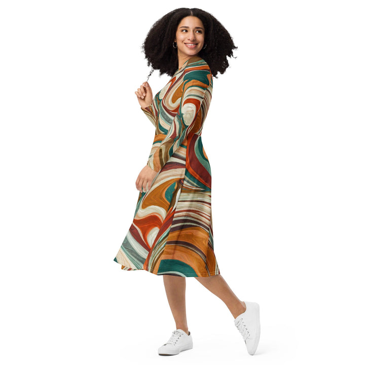 Womens Long Sleeve Midi Dress - Marble Print 17163 - Womens/Dresses/MIDI/AOP