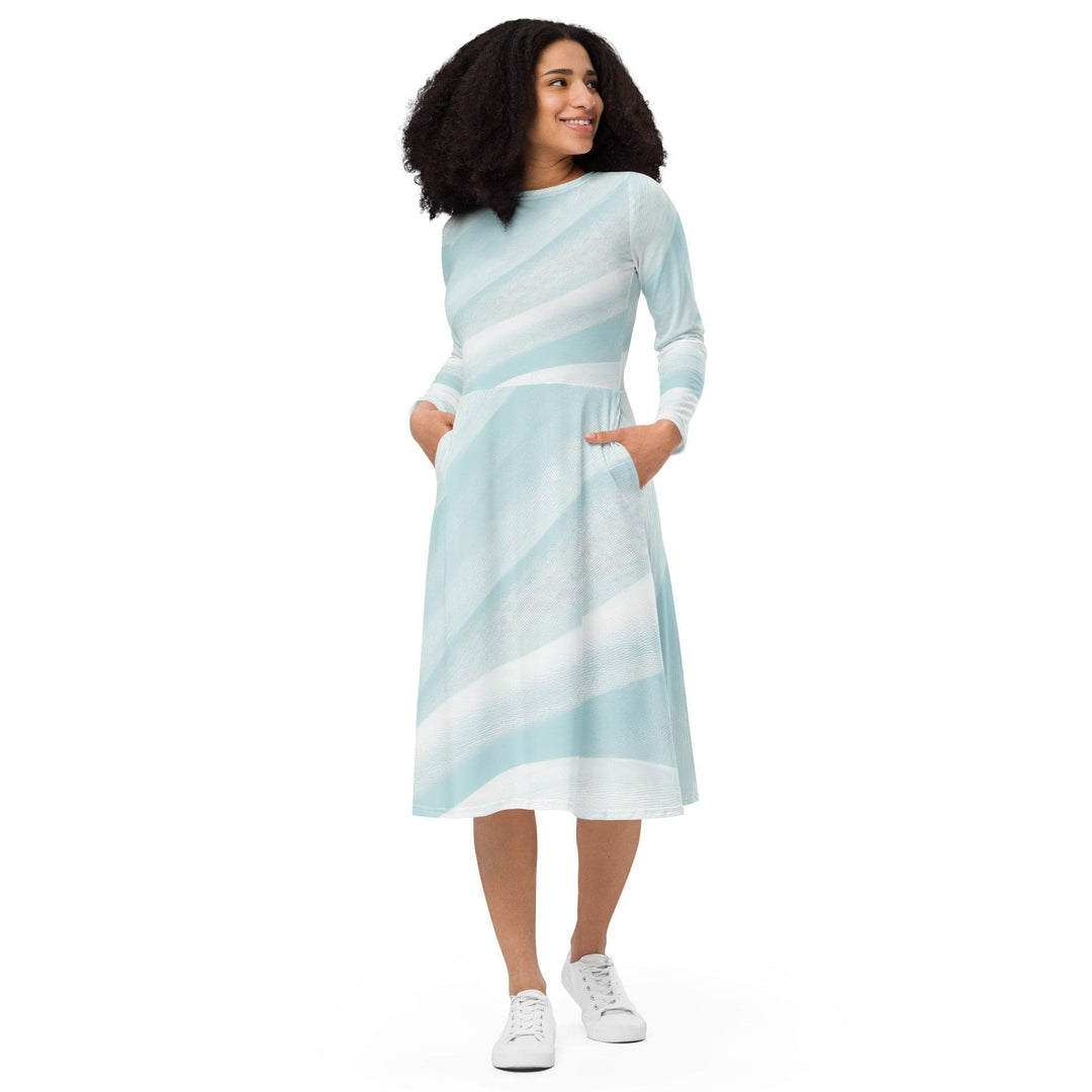 Womens Long Sleeve Midi Dress Pastel Blue Swirl - Womens | Dresses | MIDI | AOP