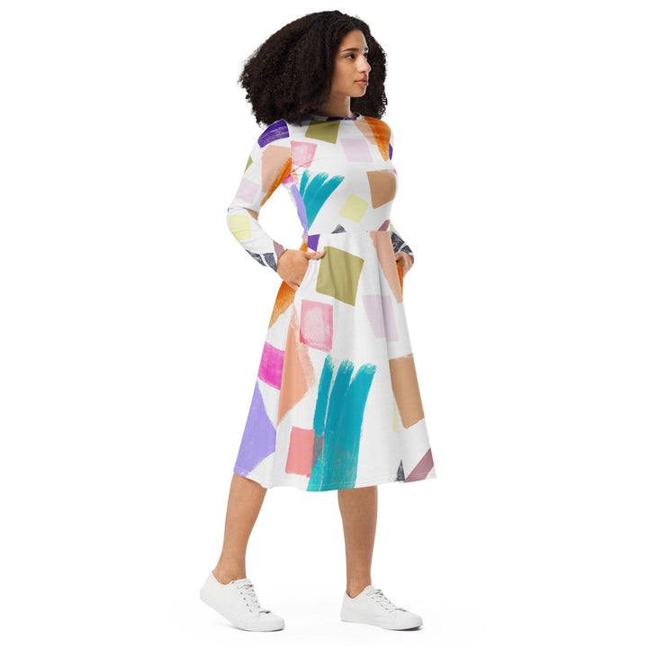 Womens Long Sleeve Midi Dress Pastel Pattern - Womens | Dresses | MIDI | AOP