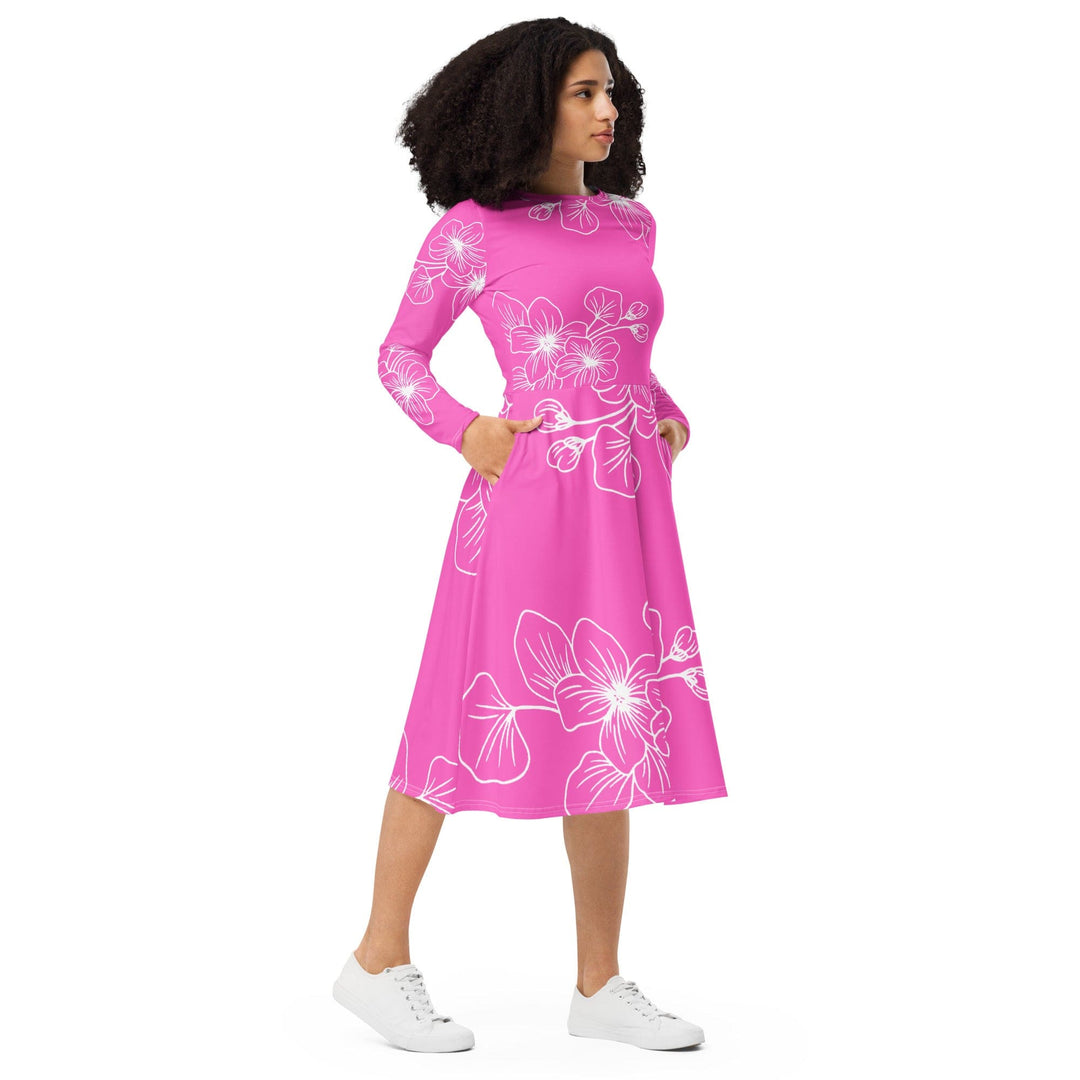 Womens Long Sleeve Midi Dress - Pink Floral 7022623 - Womens/Dresses/MIDI/AOP