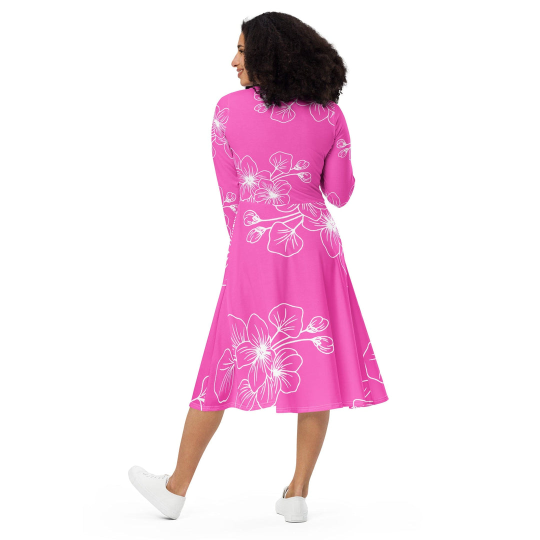 Womens Long Sleeve Midi Dress - Pink Floral 7022623 - Womens/Dresses/MIDI/AOP