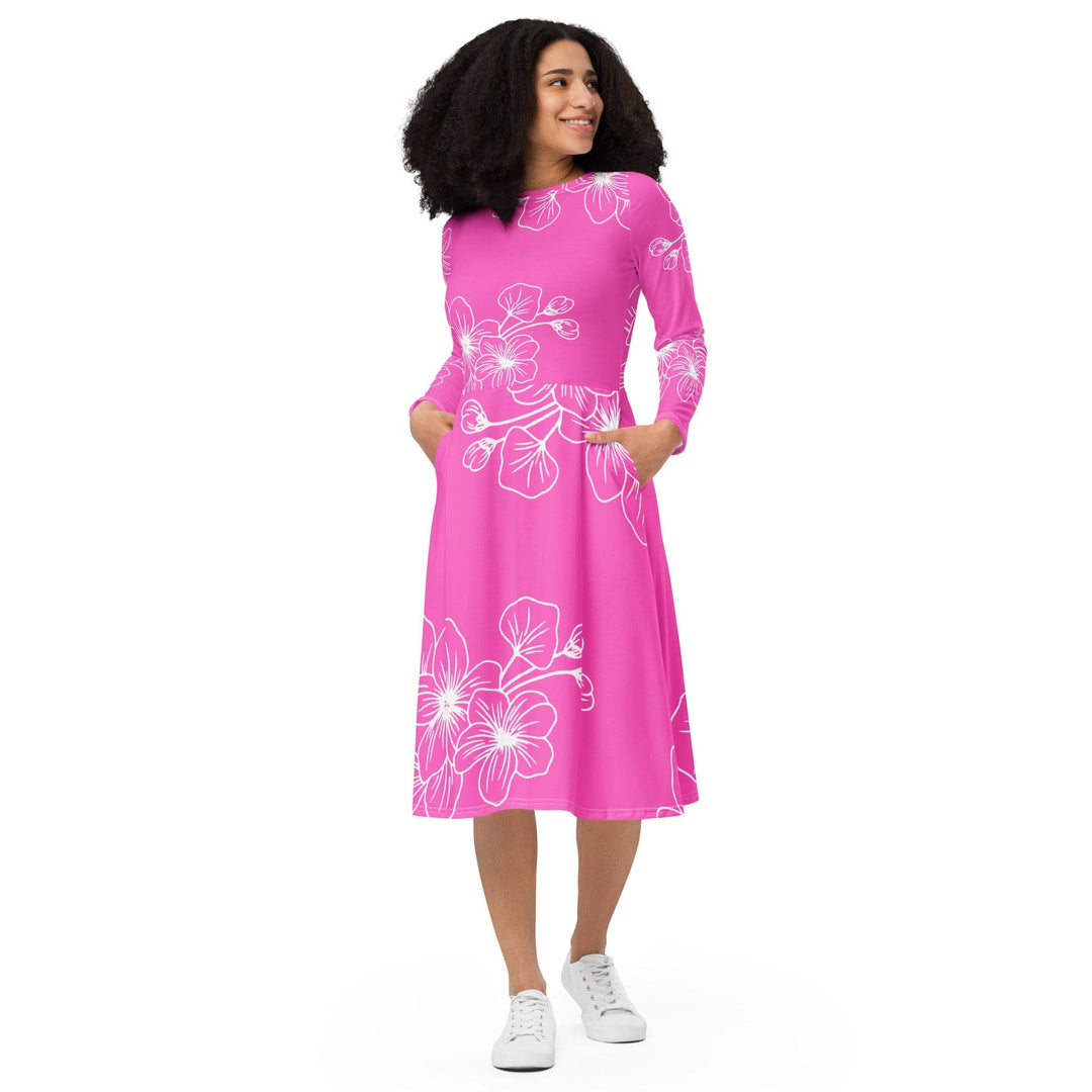 Womens Long Sleeve Midi Dress - Pink Floral 7022623 - Womens/Dresses/MIDI/AOP