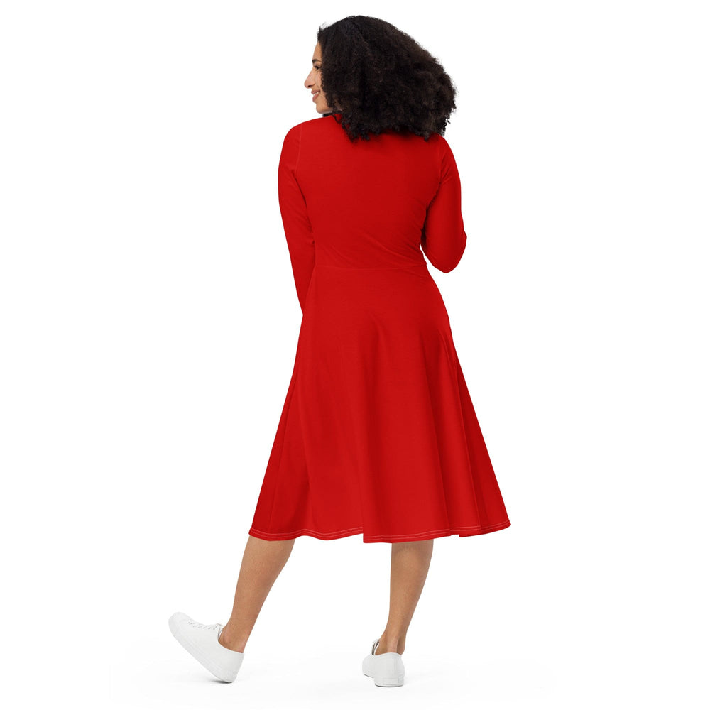 Womens Long Sleeve Midi Dress Red - Womens | Dresses | MIDI | AOP