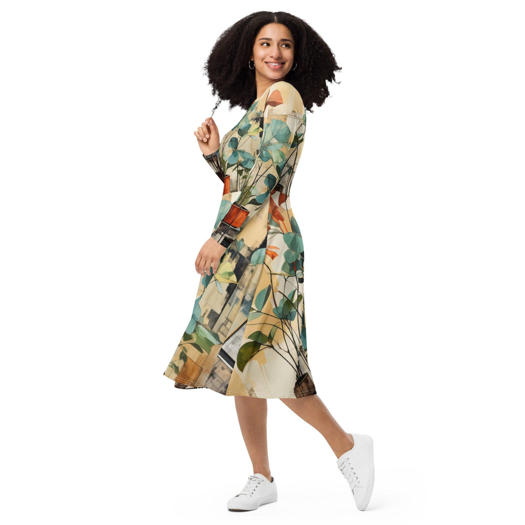 Womens Long Sleeve Midi Dress Rustic Botanical Plants - Womens | Dresses | MIDI