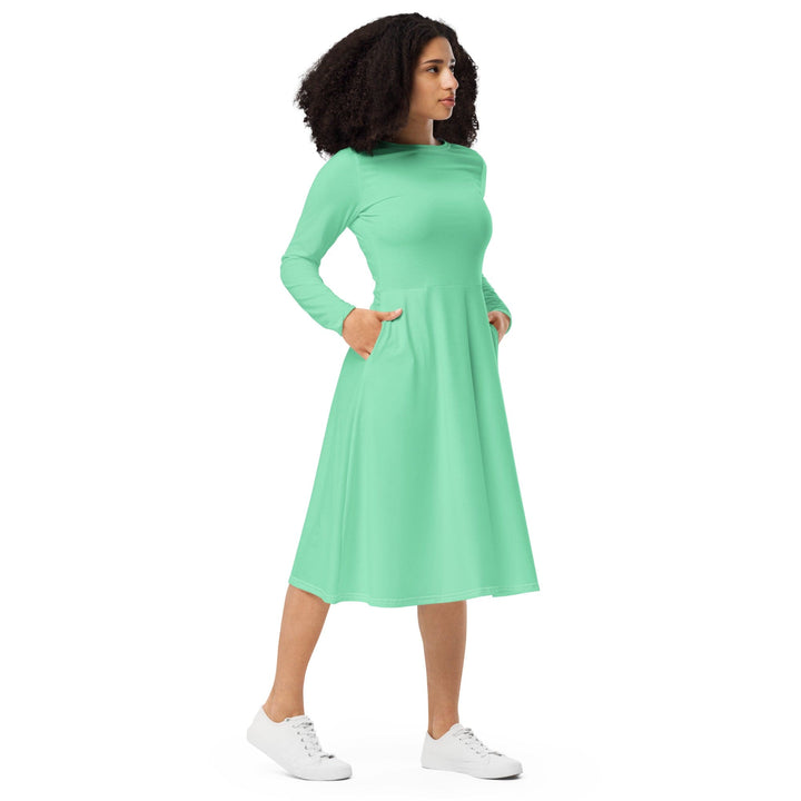 Womens Long Sleeve Midi Dress Seafoam Green - Womens | Dresses | MIDI | AOP