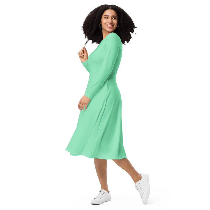 Womens Long Sleeve Midi Dress Seafoam Green - Womens | Dresses | MIDI | AOP