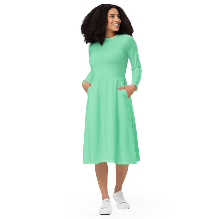 Womens Long Sleeve Midi Dress Seafoam Green - Womens | Dresses | MIDI | AOP