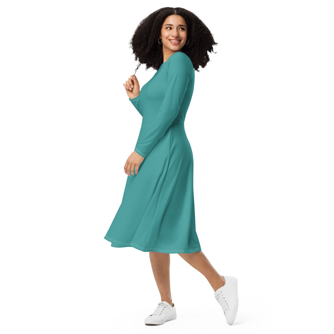 Womens Long Sleeve Midi Dress Teal Green - Womens | Dresses | MIDI | AOP