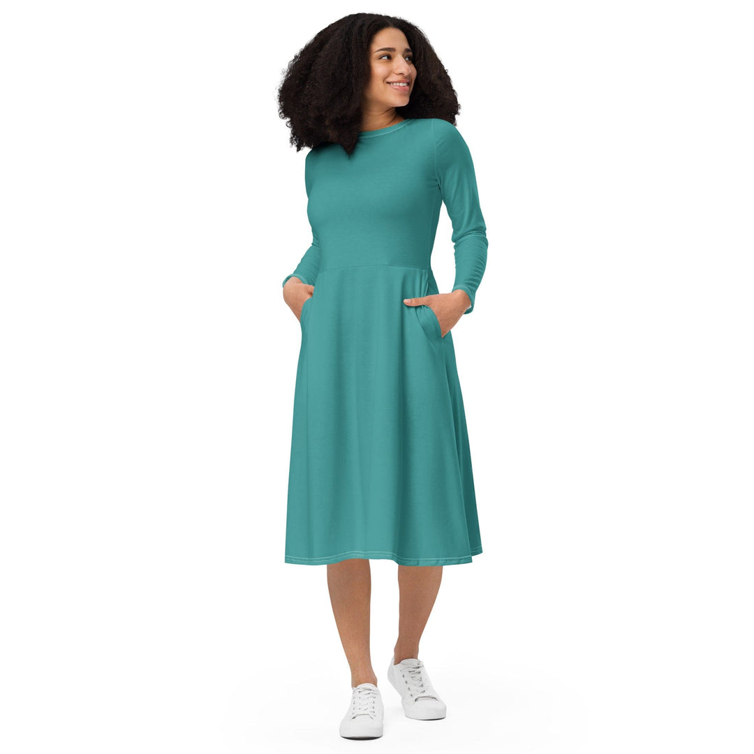 Womens Long Sleeve Midi Dress Teal Green - Womens | Dresses | MIDI | AOP