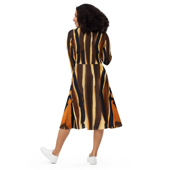 Womens Long Sleeve Midi Dress - Zorse Lines Print - Womens/Dresses/MIDI/AOP