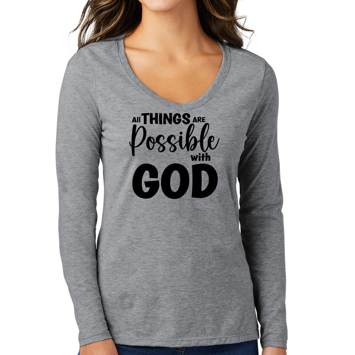 Womens Long Sleeve V-neck Graphic T-shirt All Things are Possible - Womens