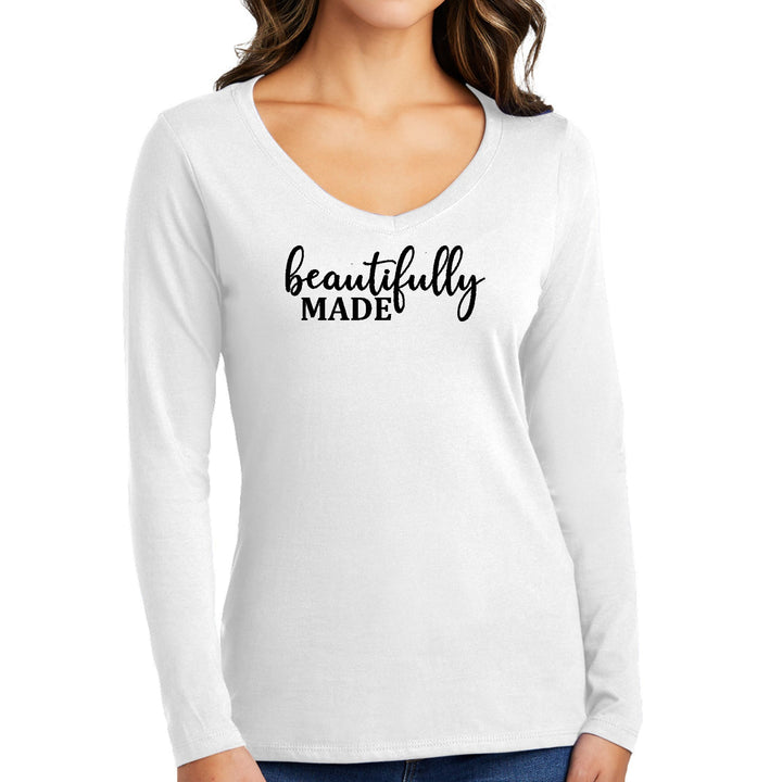 Womens Long Sleeve V-neck Graphic T-shirt - Beautifully Made - Womens