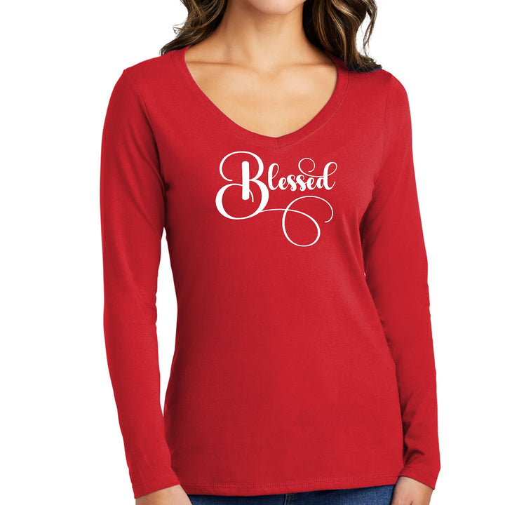 Womens Long Sleeve V-neck Graphic T-shirt - Blessed Graphic - Womens | T-Shirts