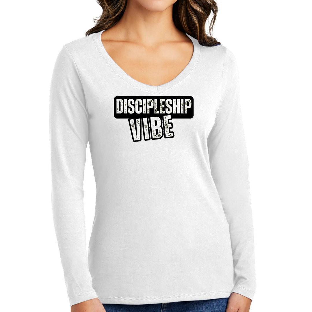 Womens Long Sleeve V-neck Graphic T-shirt Discipleship Vibe - Womens | T-Shirts