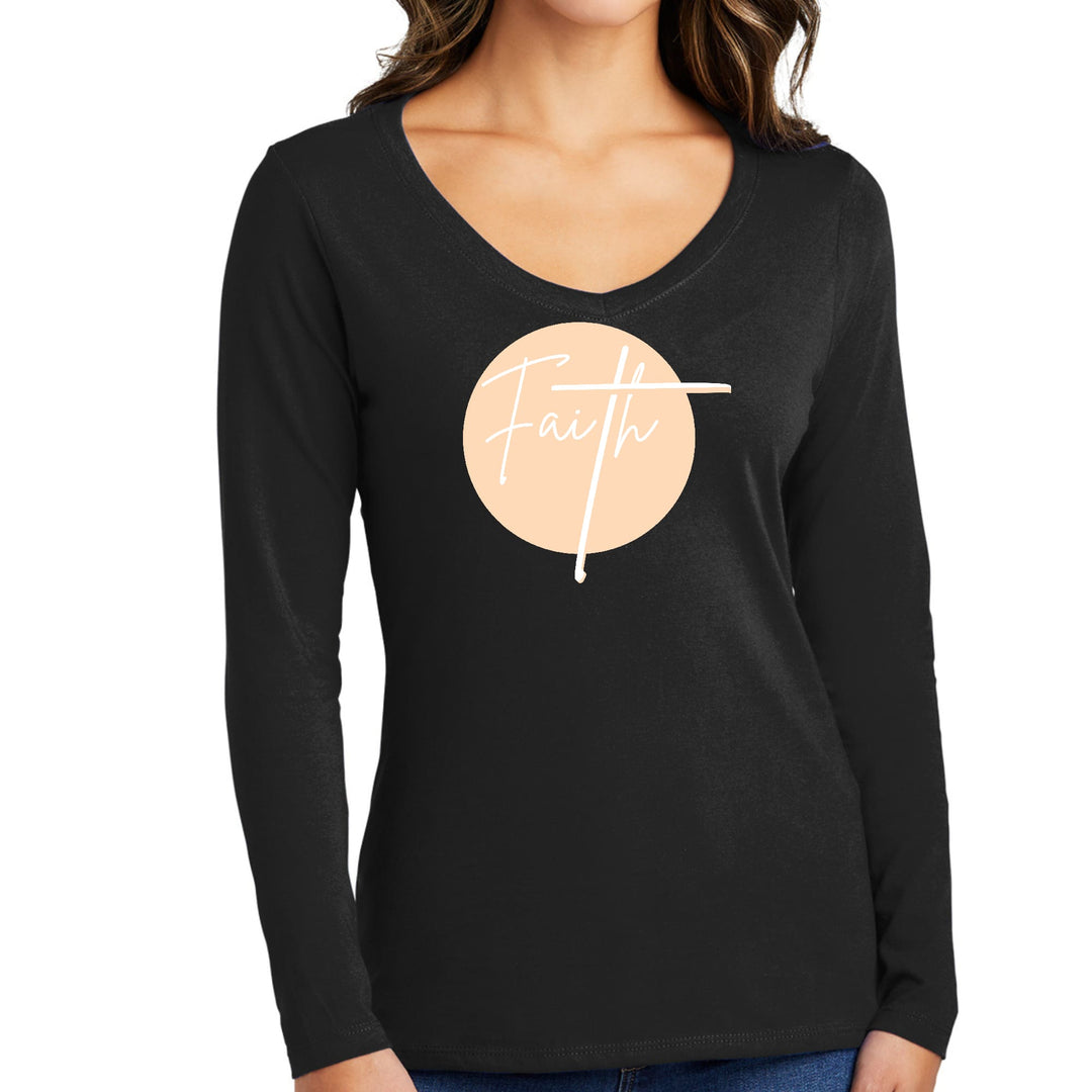 Womens Long Sleeve V-neck Graphic T-shirt Faith - Christian - Womens | T-Shirts