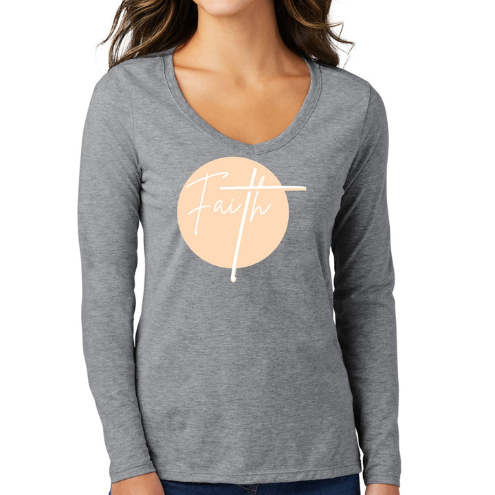 Womens Long Sleeve V-neck Graphic T-shirt Faith - Christian - Womens | T-Shirts