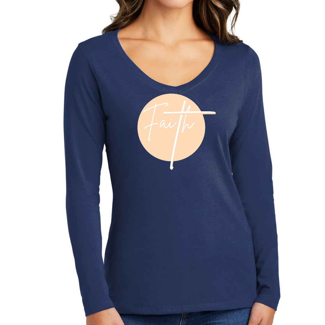 Womens Long Sleeve V-neck Graphic T-shirt Faith - Christian - Womens | T-Shirts