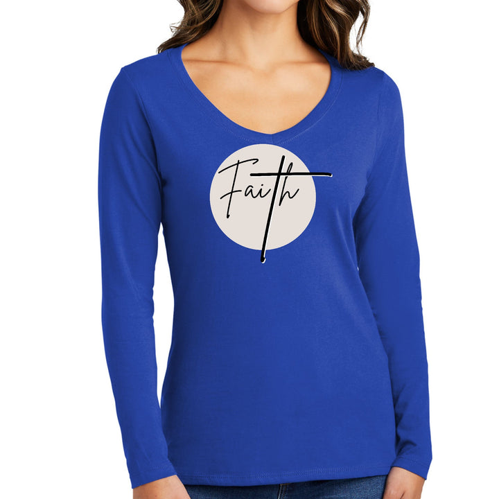 Womens Long Sleeve V-neck Graphic T-shirt - Faith - Christian - Womens