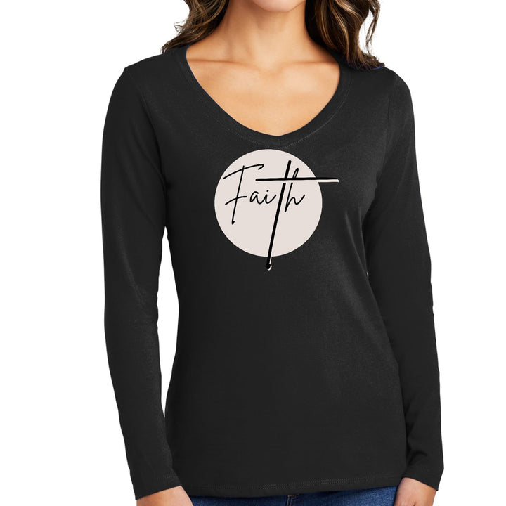 Womens Long Sleeve V-neck Graphic T-shirt - Faith Print - Womens | T-Shirts