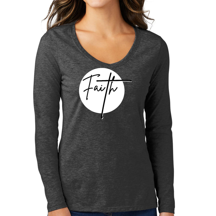 Womens Long Sleeve V-neck Graphic T-shirt Faith Print - Womens | T-Shirts