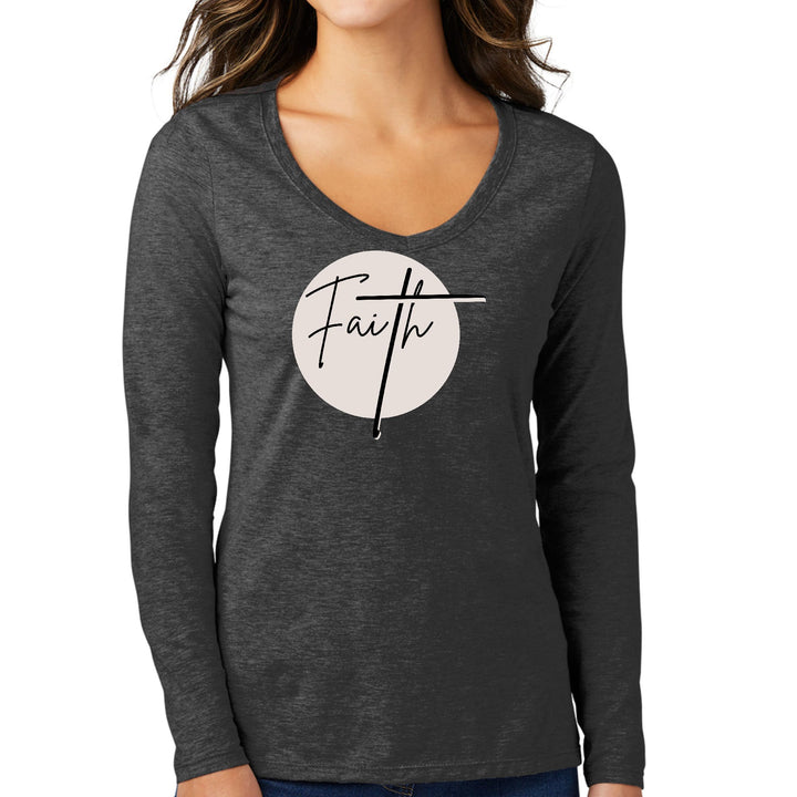 Womens Long Sleeve V-neck Graphic T-shirt - Faith Print - Womens | T-Shirts