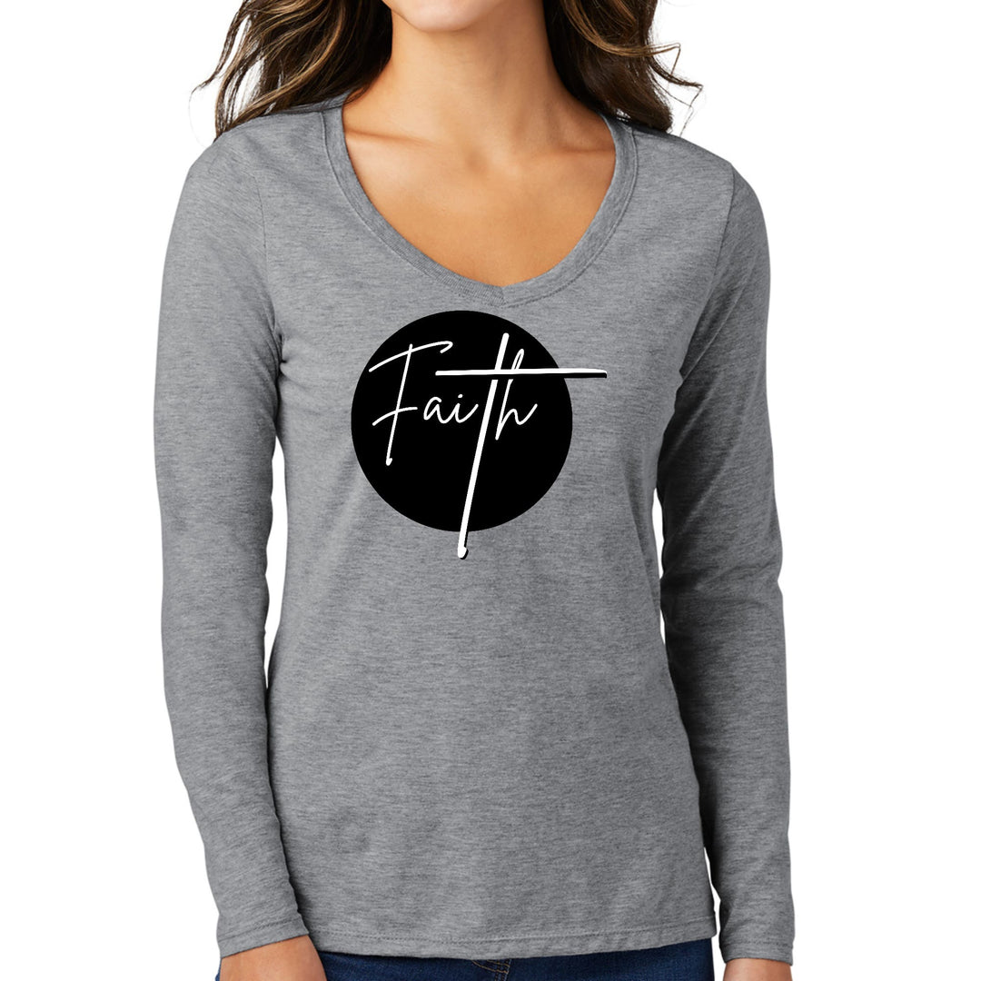 Womens Long Sleeve V-neck Graphic T-shirt - Faith Print - Womens | T-Shirts