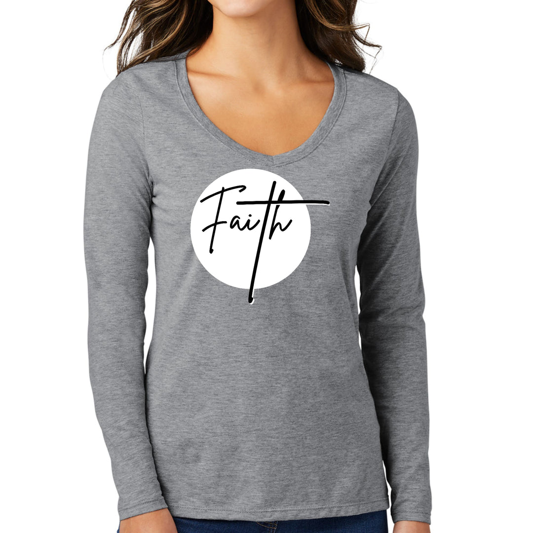 Womens Long Sleeve V-neck Graphic T-shirt Faith Print - Womens | T-Shirts