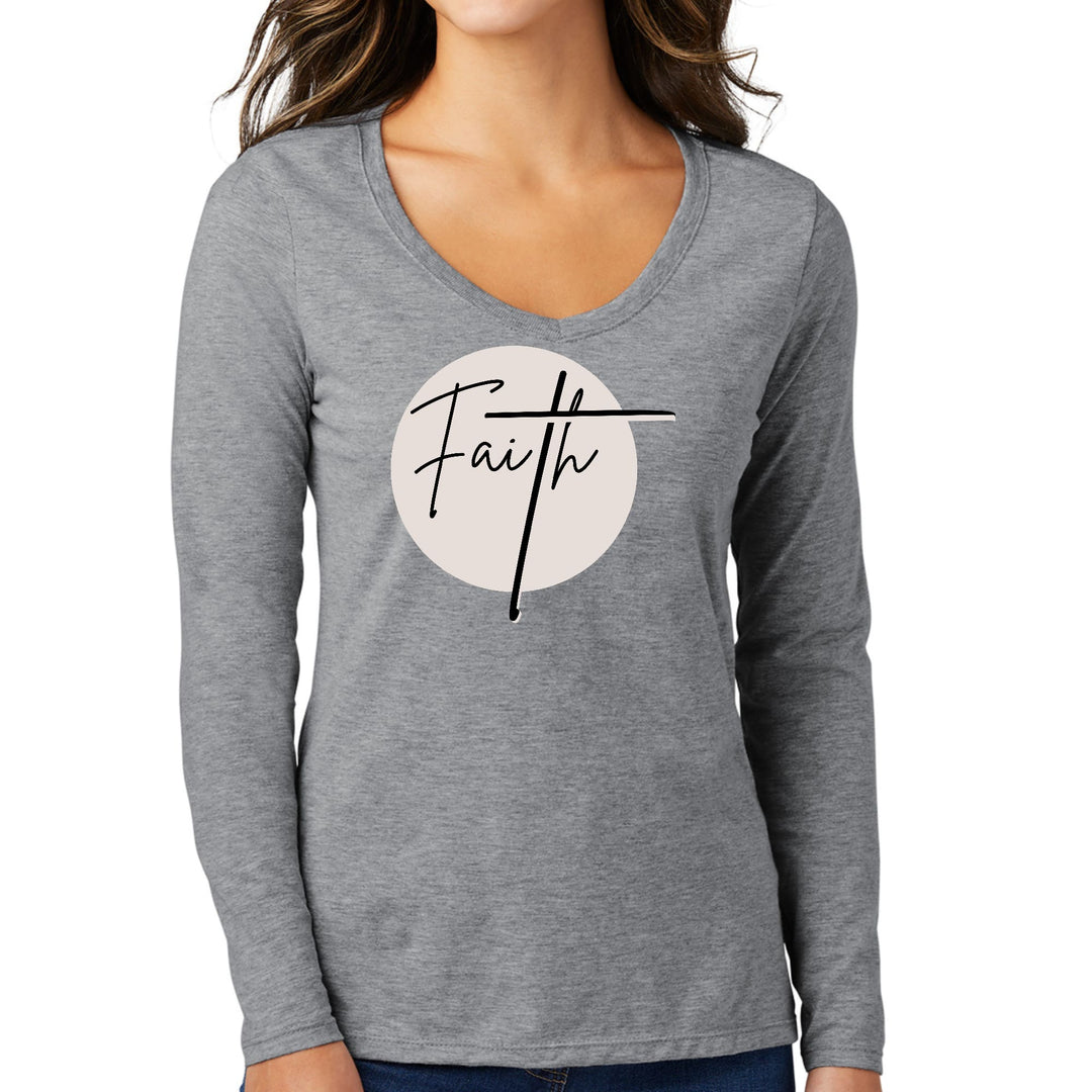 Womens Long Sleeve V-neck Graphic T-shirt - Faith Print - Womens | T-Shirts