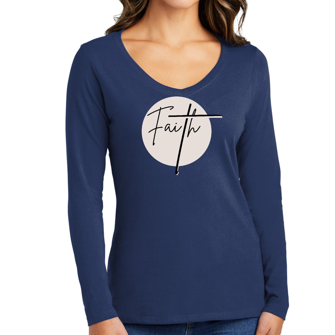 Womens Long Sleeve V-neck Graphic T-shirt - Faith Print - Womens | T-Shirts