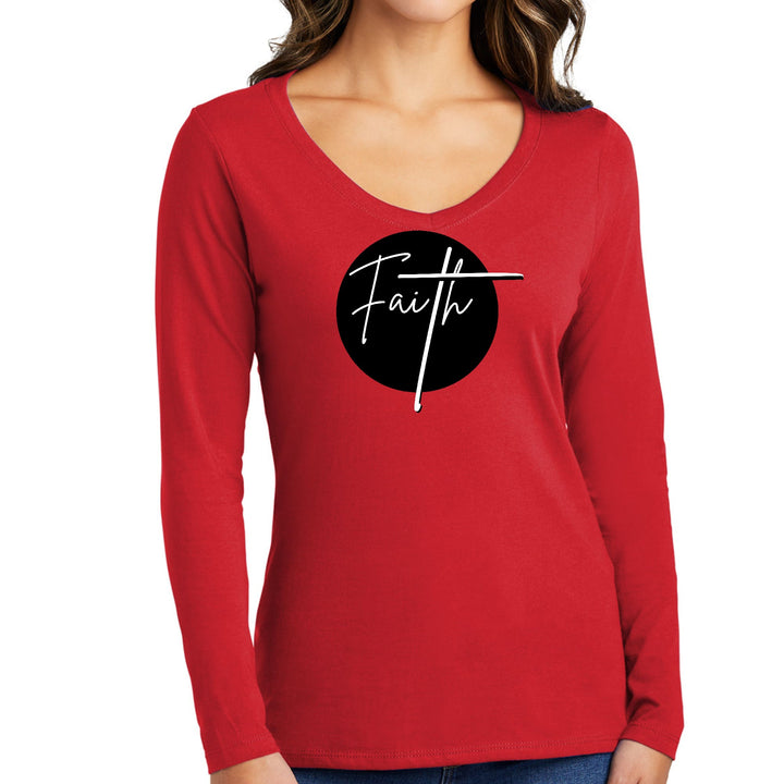 Womens Long Sleeve V-neck Graphic T-shirt - Faith Print - Womens | T-Shirts