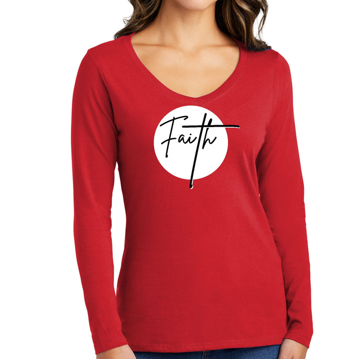 Womens Long Sleeve V-neck Graphic T-shirt Faith Print - Womens | T-Shirts