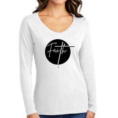 Womens Long Sleeve V - neck Graphic T - shirt Faith Print - Womens | T - Shirts
