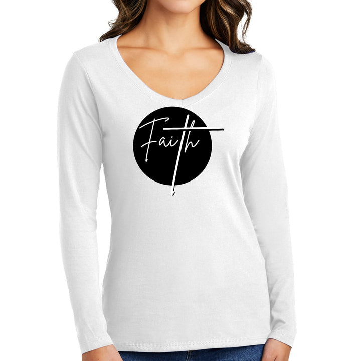 Womens Long Sleeve V-neck Graphic T-shirt - Faith Print - Womens | T-Shirts