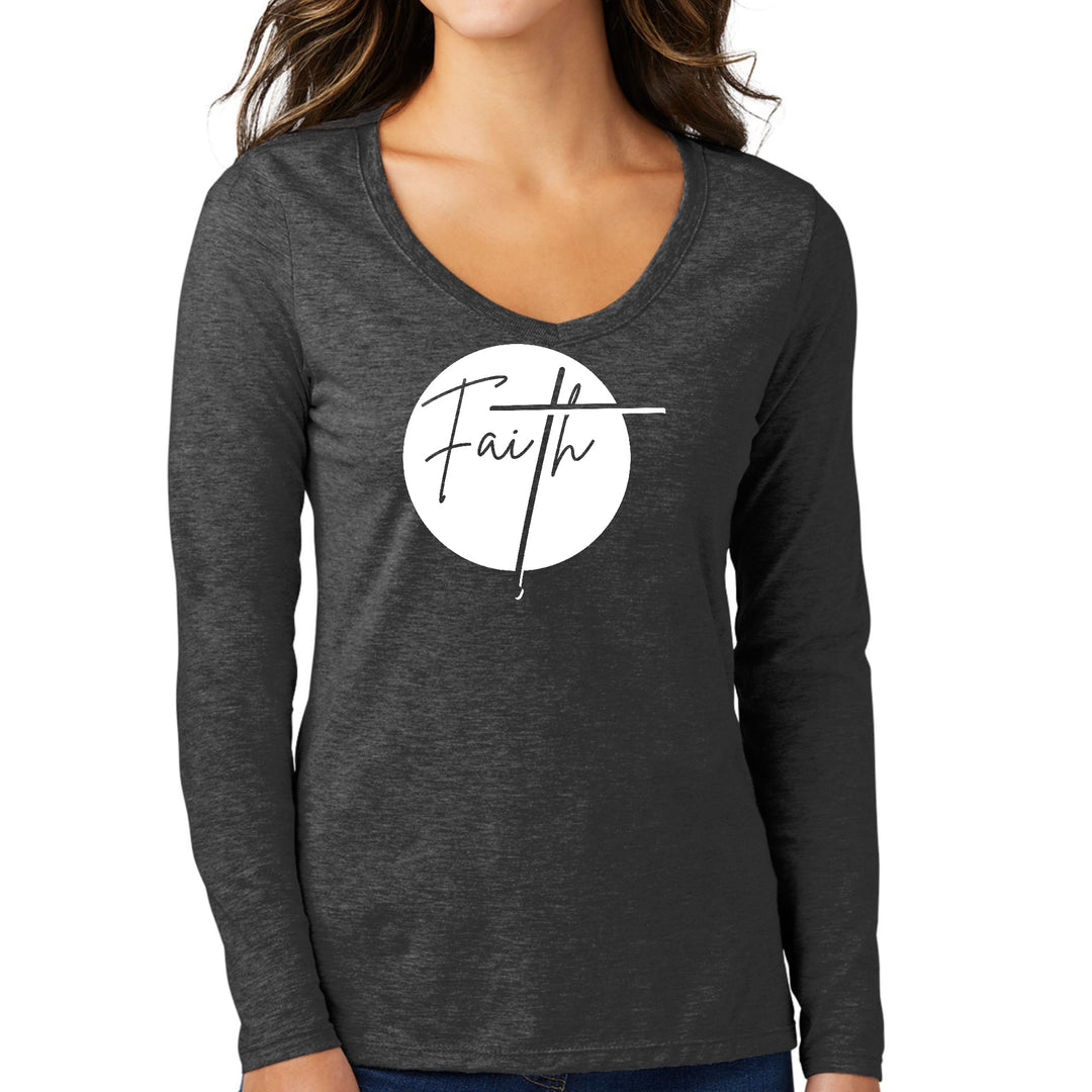 Womens Long Sleeve V-neck Graphic T-shirt - Faith - Womens | T-Shirts | Long