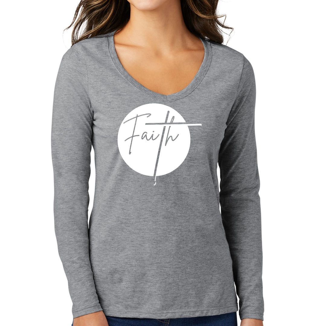 Womens Long Sleeve V-neck Graphic T-shirt - Faith - Womens | T-Shirts | Long