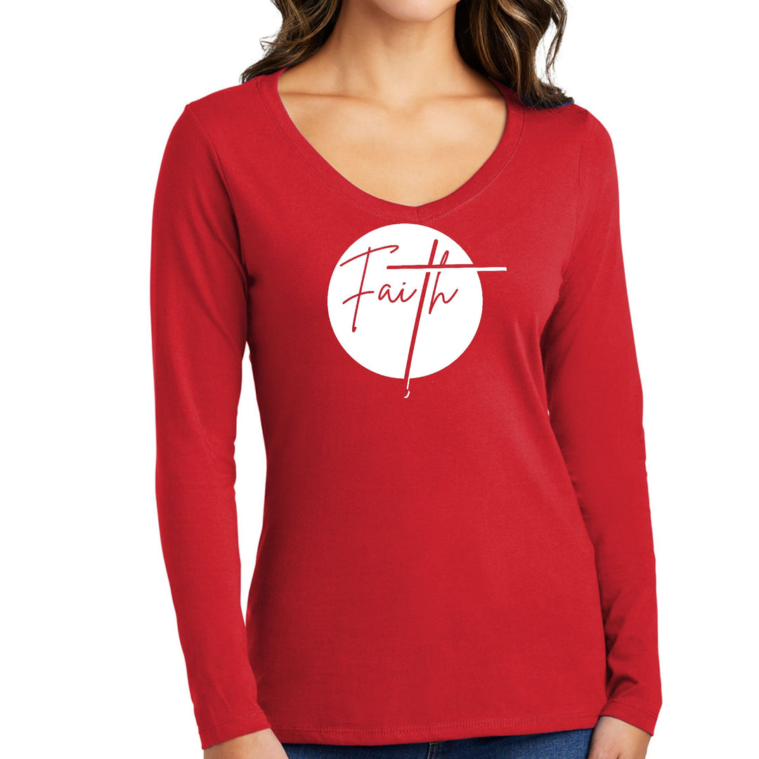 Womens Long Sleeve V-neck Graphic T-shirt - Faith - Womens | T-Shirts | Long