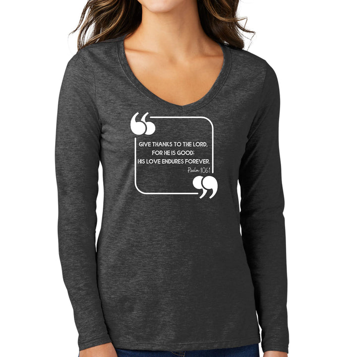 Womens Long Sleeve V-neck Graphic T-shirt - Give Thanks to the Lord
