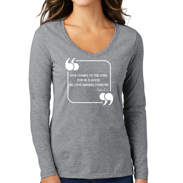 Womens Long Sleeve V-neck Graphic T-shirt - Give Thanks to the Lord
