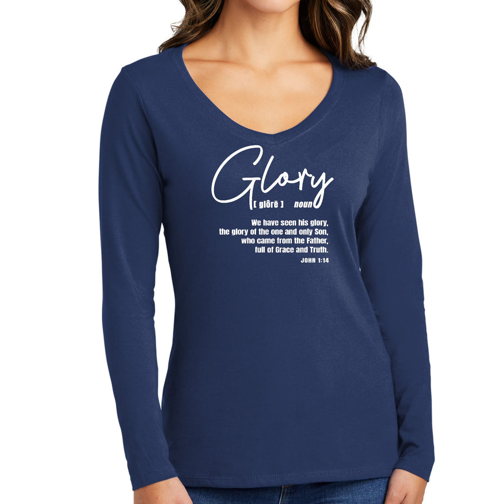 Womens Long Sleeve V-neck Graphic T-shirt Glory - Christian - Womens | T-Shirts