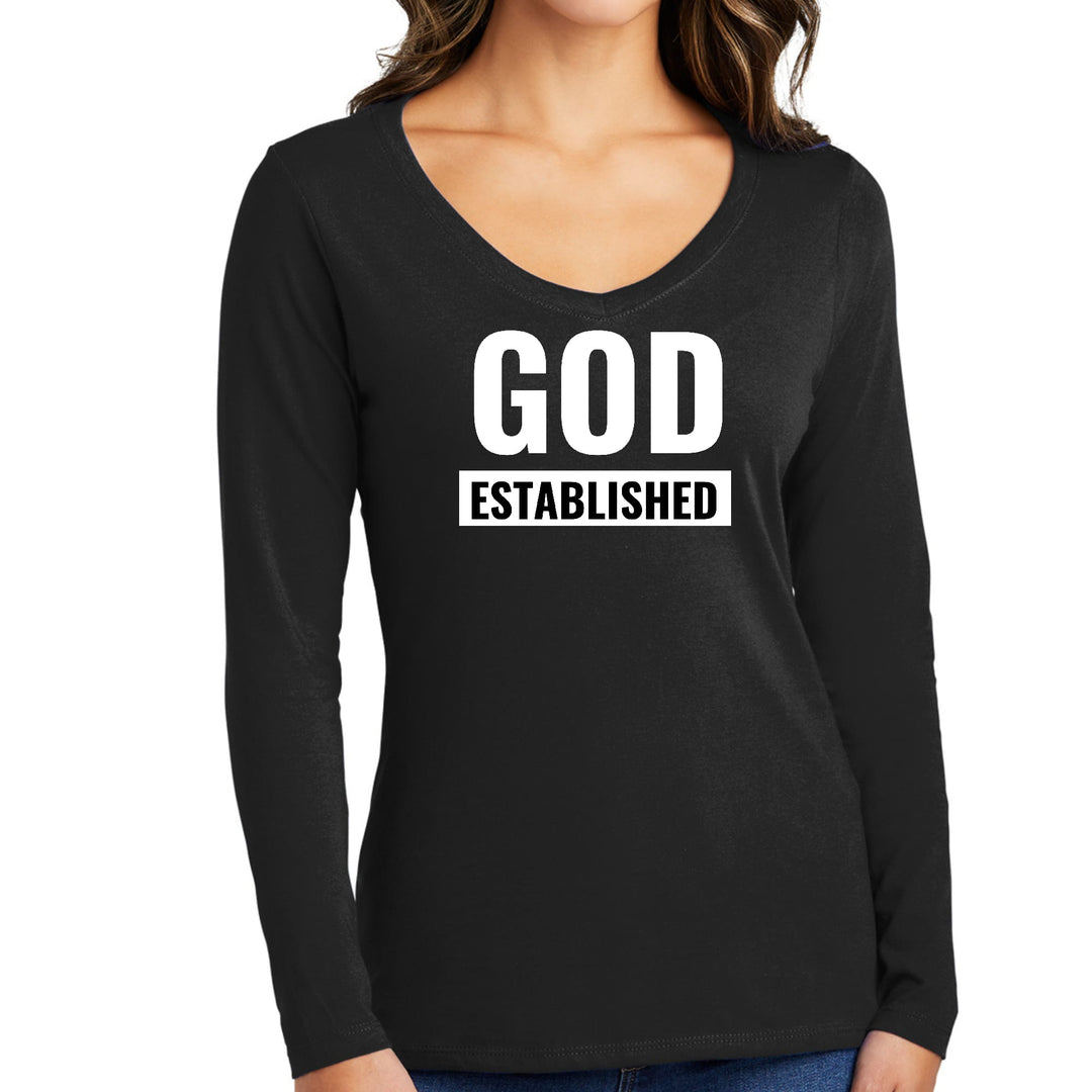 Womens Long Sleeve V-neck Graphic T-shirt God Established - Womens | T-Shirts