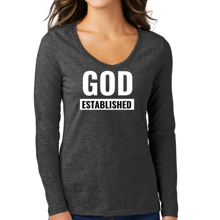 Womens Long Sleeve V-neck Graphic T-shirt - God Established - Womens | T-Shirts