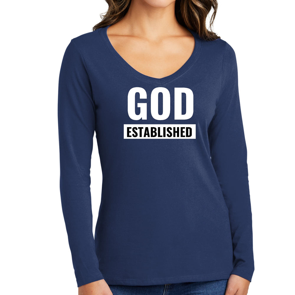 Womens Long Sleeve V-neck Graphic T-shirt God Established - Womens | T-Shirts