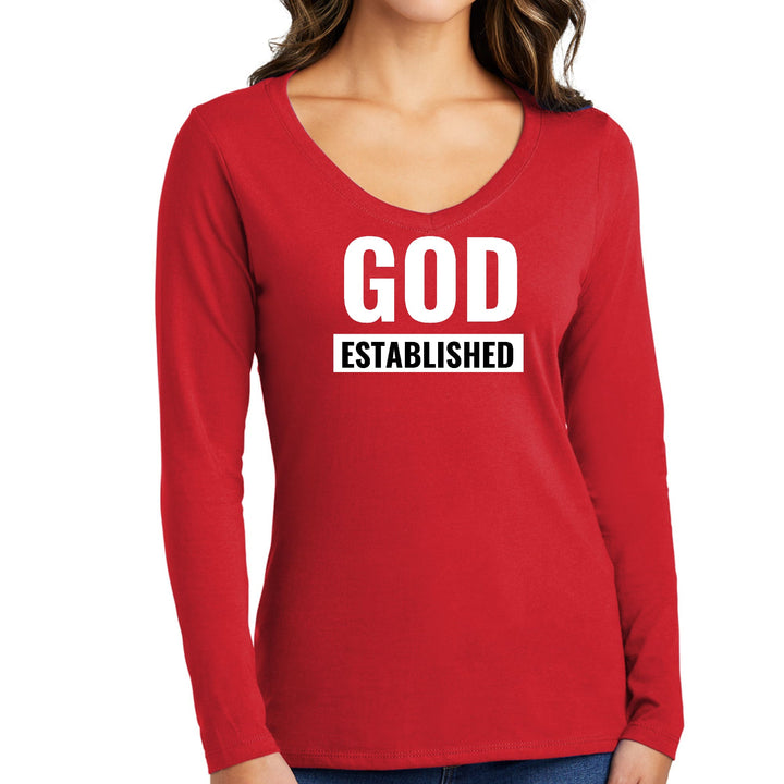 Womens Long Sleeve V-neck Graphic T-shirt - God Established - Womens | T-Shirts