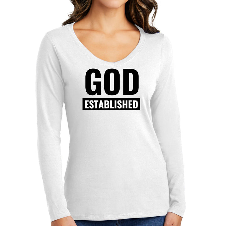 Womens Long Sleeve V-neck Graphic T-shirt God Established - Womens | T-Shirts