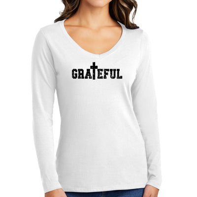 Womens Long Sleeve V-neck Graphic T-shirt Grateful Print - Womens | T-Shirts