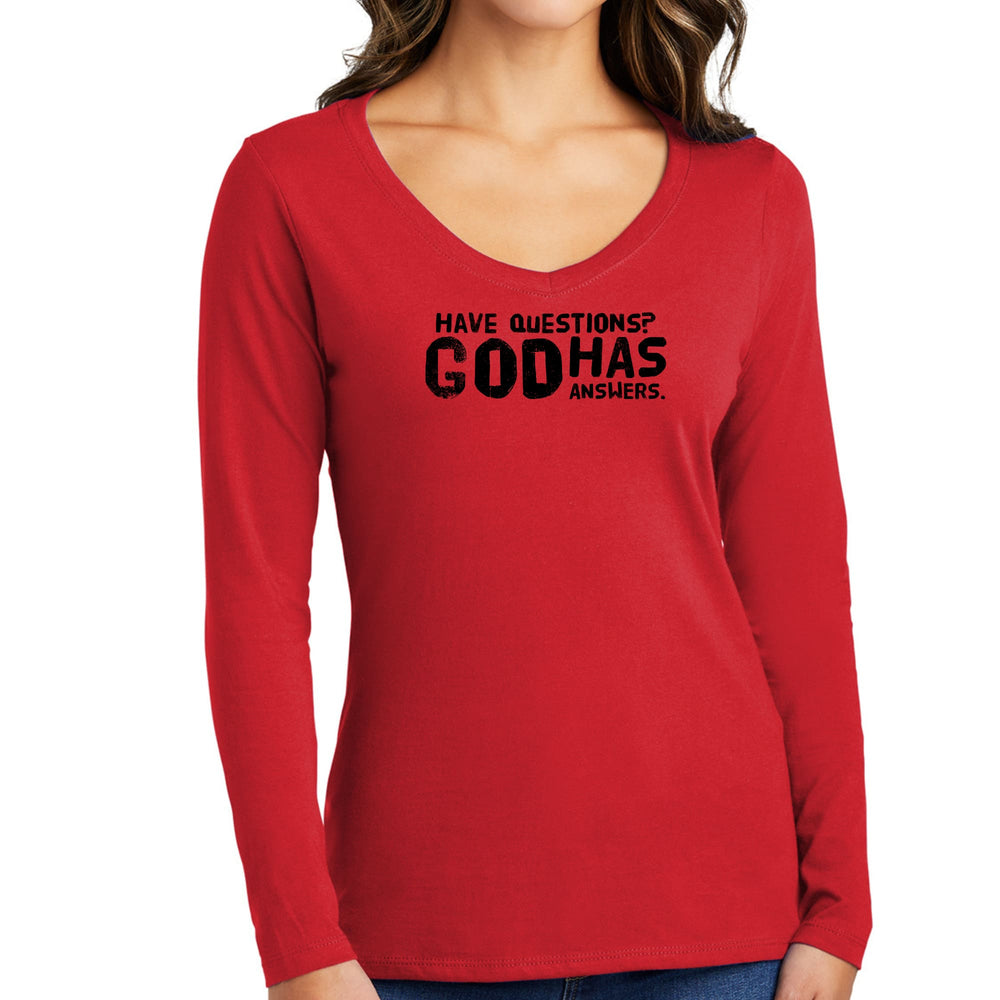 Womens Long Sleeve V-neck Graphic T-shirt have Questions God - Womens