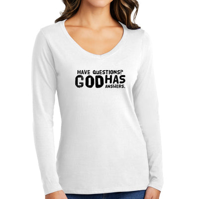 Womens Long Sleeve V - neck Graphic T - shirt Have Questions God - Womens | T