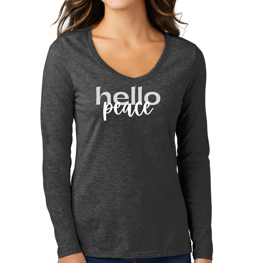 Womens Long Sleeve V-neck Graphic T-shirt - Hello Peace Motivational