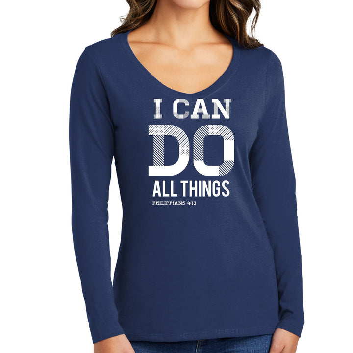 Womens Long Sleeve V-neck Graphic T-shirt - i can do All Things - Womens