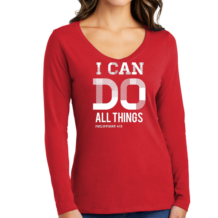 Womens Long Sleeve V-neck Graphic T-shirt - i can do All Things - Womens